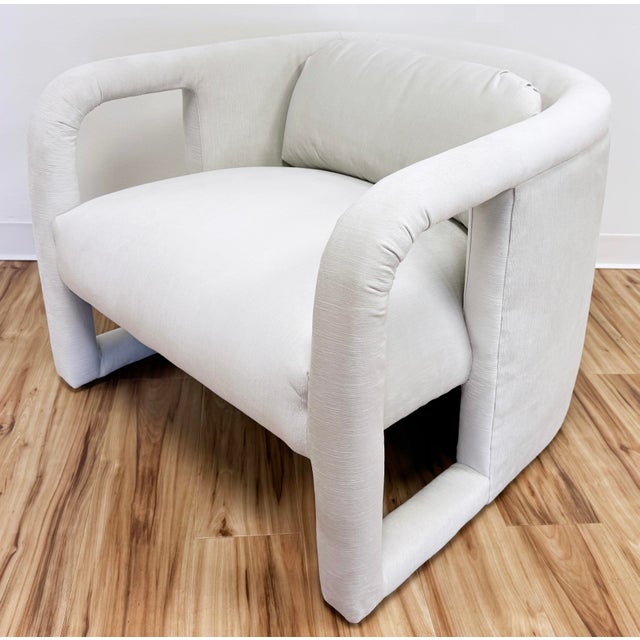 Mid 20th Century Newly Upholstered Ivory Channeled Velvet Rounded Back Parsons Chair For Sale - Image 5 of 11