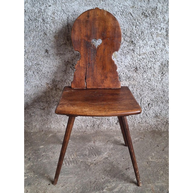 Brown Antique Alpine Peasant Chair with Cut-Out Heart, 1700s For Sale - Image 8 of 8
