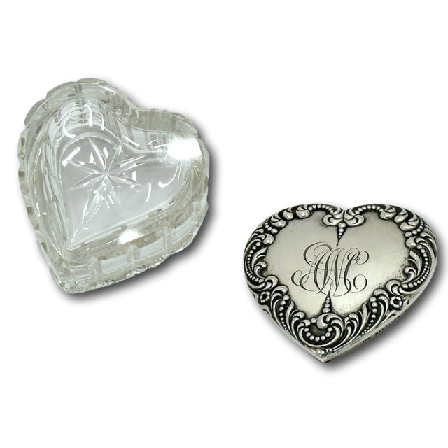 Beautiful Antique Hand Cut Crystal & Sterling Silver Victorian Sweetheart Trinket Box - Circa 1900 For Sale - Image 12 of 12