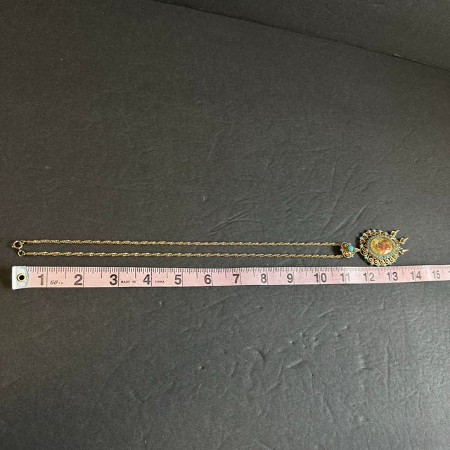 Vintage Juliana D & E Necklace Book Piece Courting Couple Transfer Cabochon Turquoise Vintage 60s For Sale - Image 11 of 12