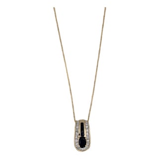 0.88ctw Sapphire Diamond Pendant Necklace 14k Yellow Gold 19" Box Chain For Sale