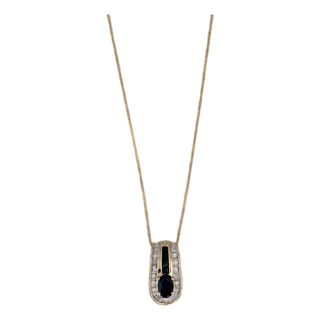 0.88ctw Sapphire Diamond Pendant Necklace 14k Yellow Gold 19" Box Chain For Sale