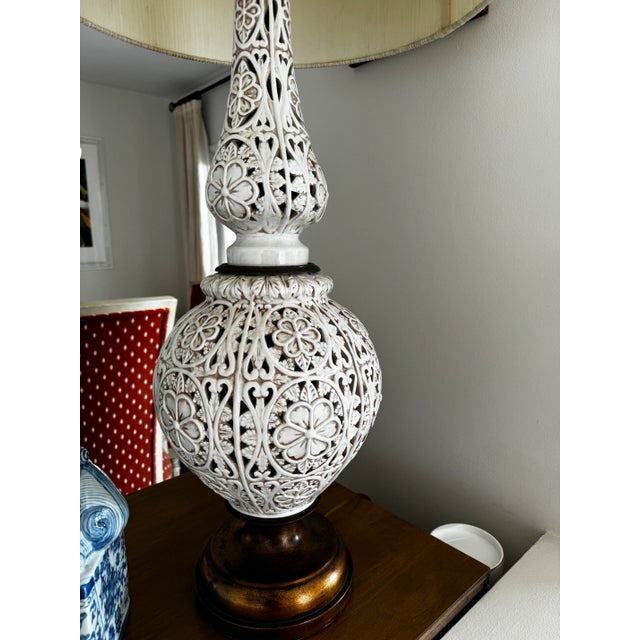 1960s 1960s Vintage Ceramic Lamp With Shade For Sale - Image 5 of 11