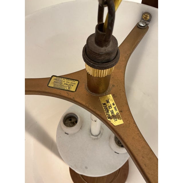 White Vintage Hanging Light Pendant Light Fixture, 24” Cylinder White Acrylic Walnut Brass Accents, McFadden Lighting For Sale - Image 8 of 11