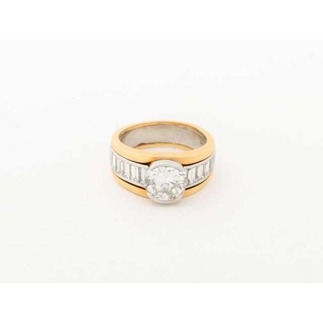 Contemporary Vintage Platinum, 18k Gold, and Diamond Ring For Sale - Image 3 of 8