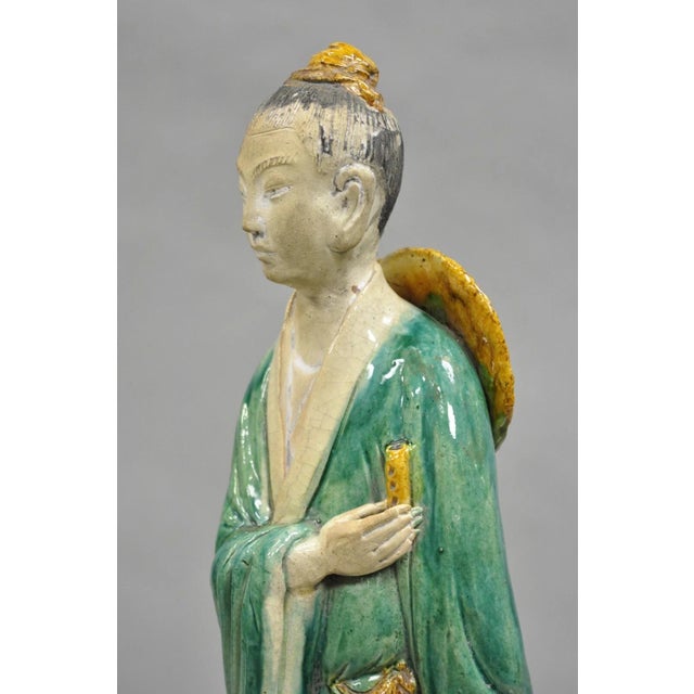 Late 19th Century Antique Chinese Green Sancai Glazed Pottery 21" Guanyin Sculpture Figure For Sale In Philadelphia - Image 6 of 12