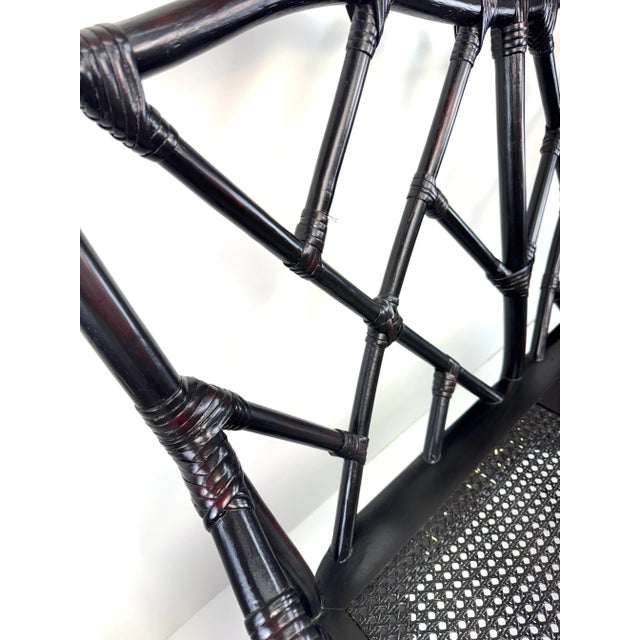Vintage Black Lacquered Chinoiserie Rattan Loveseat With Cane Seats For Sale - Image 9 of 16