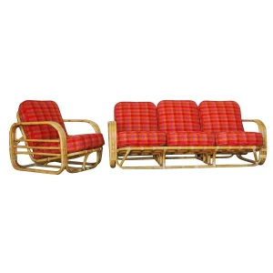 Restored Vintage Streamline Art Deco Rattan Living Room Set