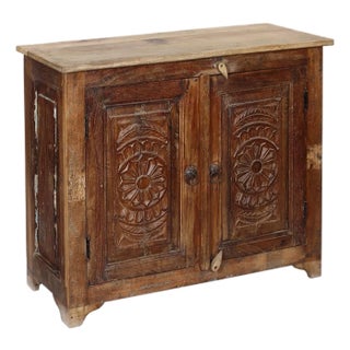 Two-Door Nightstand Made From Antique Indian Teakwood Architectural Elements For Sale