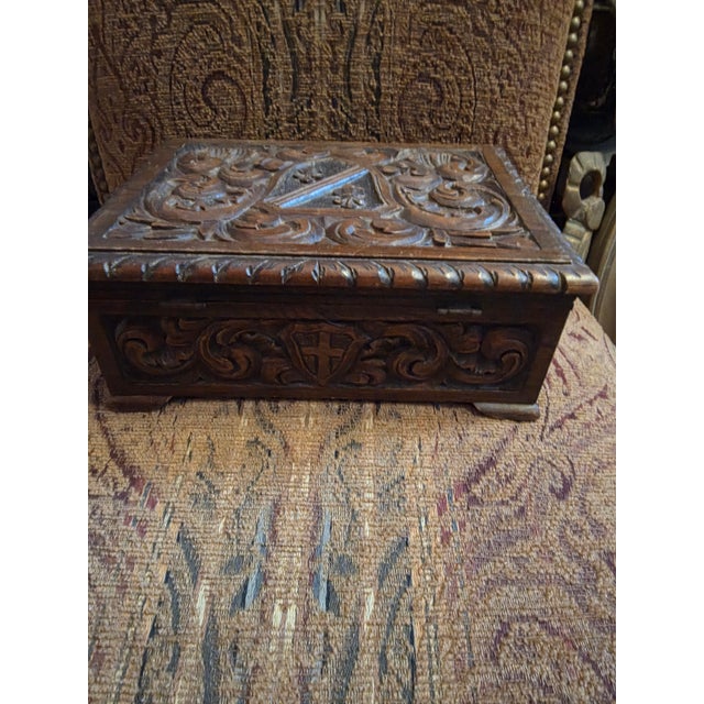Rustic Carved Wood Box For Sale - Image 3 of 7