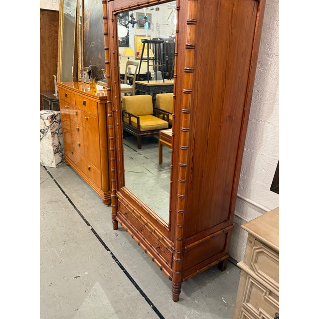 R. J. Horner Style Victorian Faux Bamboo Pine Mirrored Armoire For Sale - Image 12 of 12