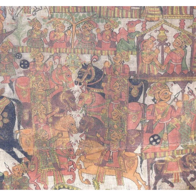 Antique Oriental and Large Painting on Canvas Mounted on Wood For Sale - Image 6 of 10