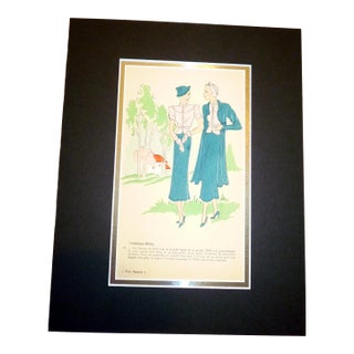 1930s Art Deco Pochoir "Très Parisien" No. 12 Paris Designer Jaques Heim Matted 11" X 14" For Sale