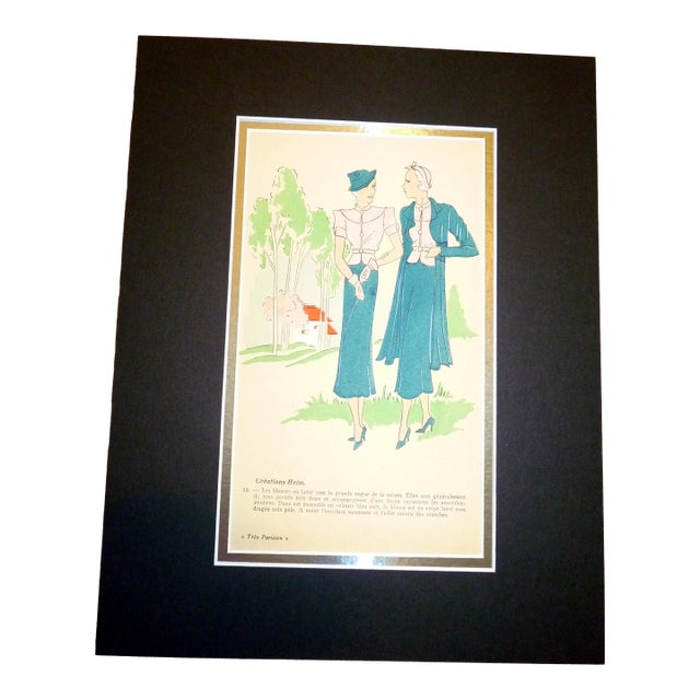 1930s Art Deco Pochoir "Très Parisien" No. 12 Paris Designer Jaques Heim Matted 11" X 14" For Sale