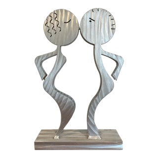 Postmodern Fred Garbotz Aluminum Figural Sculpture Memphis Era Signed For Sale