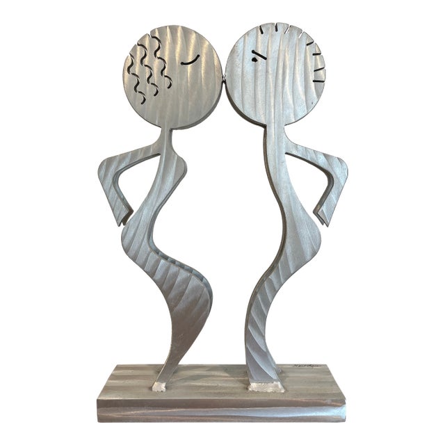 Postmodern Fred Garbotz Aluminum Figural Sculpture Memphis Era Signed For Sale