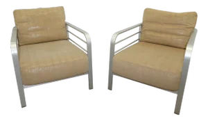 Vintage Fendi Casa Attribution Art Deco Style Tubular Aluminum Club Chairs