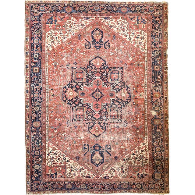 Antique Heriz Carpet Raw Earthy Rusty & Clay Undertones Rug 9.10 x 13.4 For Sale - Image 4 of 6