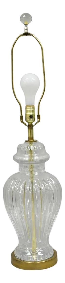 Vintage Chinoiserie French Leaded Crystal Glass Ginger Jar Brass Table Lamp