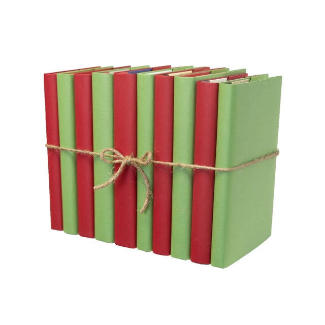Booth & Williams Decorative Books - Happy Holidays Paper Wrapped Book Bundle - 1 Foot of Red and Green Books For Sale - Image 4 of 4