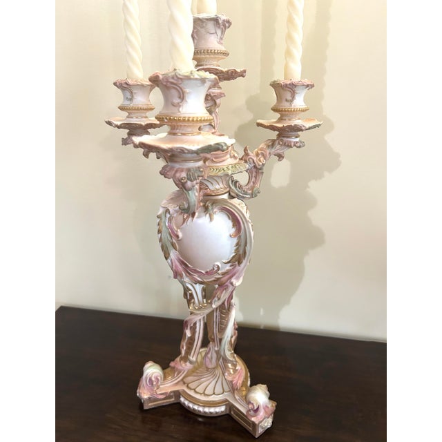 Ivory Rare, Royal Worcester Porcelain, Four-Light Candelabra, Dated 1892 For Sale - Image 8 of 12