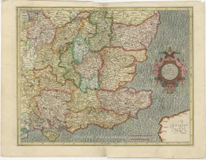 Map of South East England with London, Oxford and Cambridge, 1633