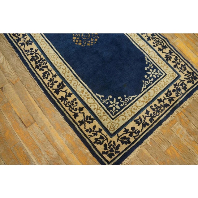 1920s 1920s Navy Blue Floral Medallion Antique Chinese Peking Rug 2' 7'' X 4' 2'' Wool Knotted Carpet For Sale - Image 5 of 11