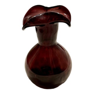 Hand‑Blown Amethyst Art Glass Vase With Ruffled Rim For Sale
