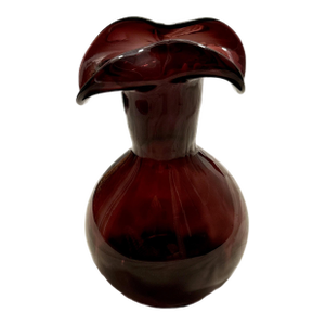 Hand‑Blown Amethyst Art Glass Vase With Ruffled Rim