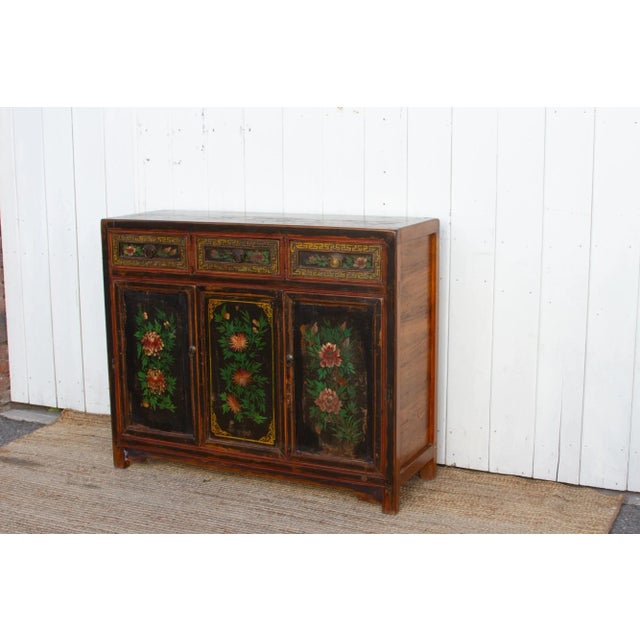 Antique Floral Black Mongolian Cabinet For Sale - Image 4 of 7