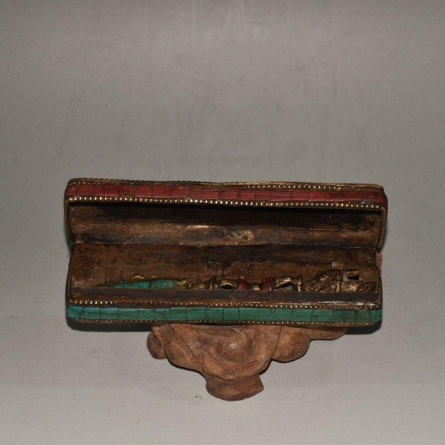 Vintage Nepalese Copper Ritual Dagger (Phurba) With Inlaid Stones in Fitted Wooden Box For Sale In Los Angeles - Image 6 of 9