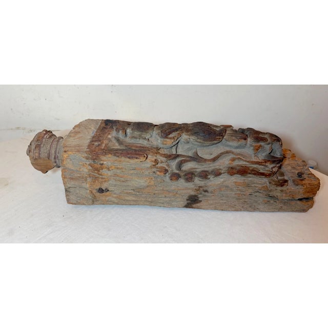 Large Antique 17th Century Carved Wood Architectural Salvage Deity Sculpture For Sale - Image 11 of 15