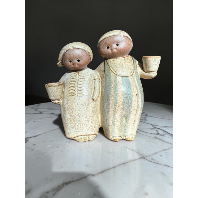 1970s Vintage Japanese Stoneware Figurine Candle Holder For Sale - Image 5 of 11