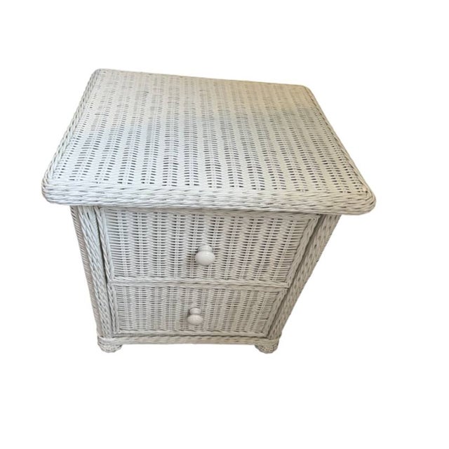 Pair, wicker, end tables, vintage all wood, wicker exterior Pair. 23x17.5x 21” VG Condition.