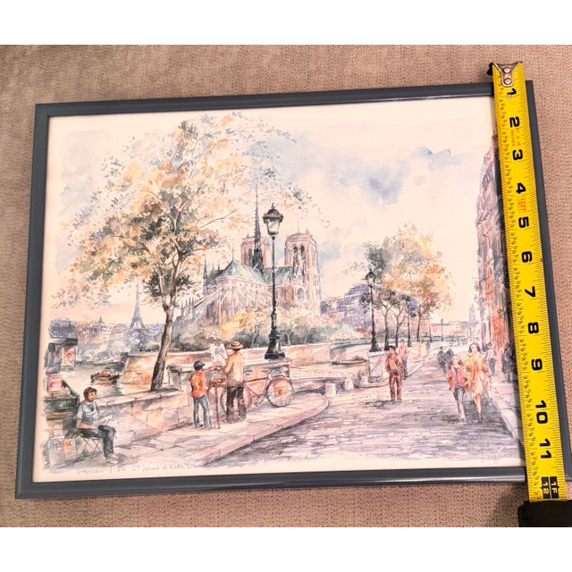 Arts & Crafts Paris Street Artwork - Notre Dame Framed For Sale - Image 3 of 12