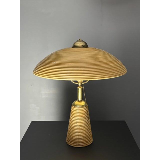 Pencil Reed Rattan Bamboo and Brass Table Lamp, Italy, 1970s For Sale - Image 13 of 17
