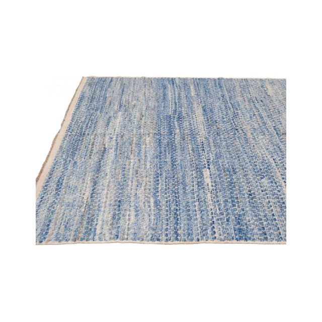 Blue Hand Knotted Modern Wool Rug For Sale In Los Angeles - Image 6 of 7