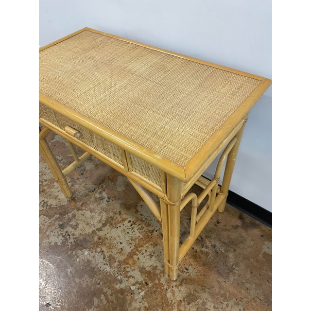 Wood Vintage Bamboo and Rattan Desk, Scandinavian For Sale - Image 7 of 16
