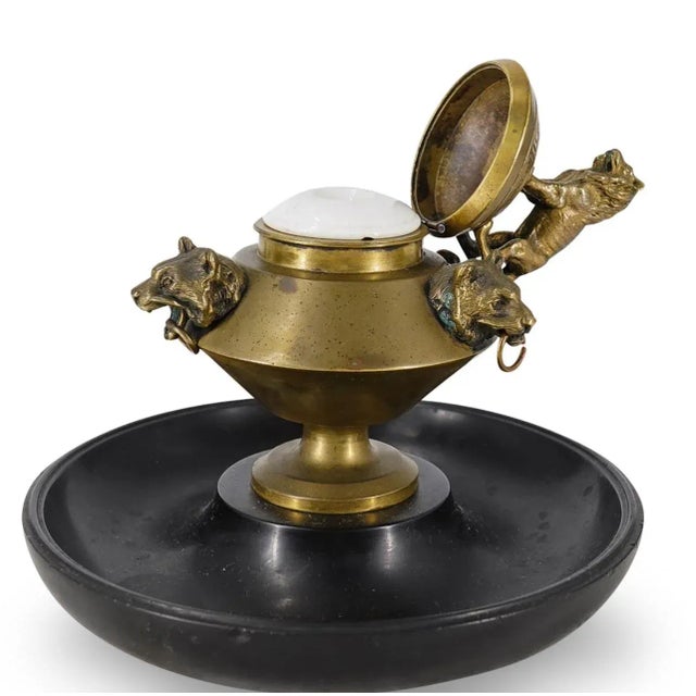 Antique French Gilt Bronze Inkstand For Sale - Image 4 of 10
