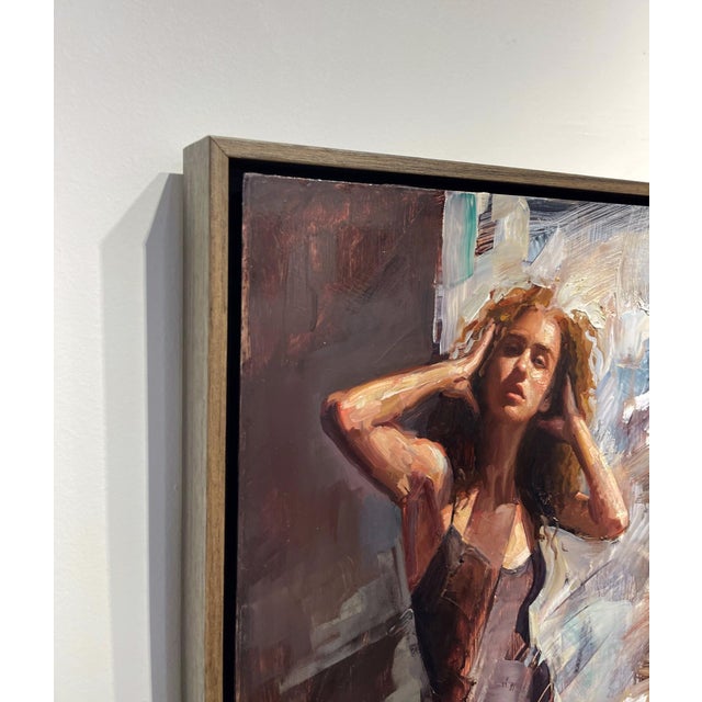 Contemporary Ready to Shine by Matt Talbert | Oil on panel Portrait of a woman with curly hair posing confidently. For Sale - Image 3 of 5