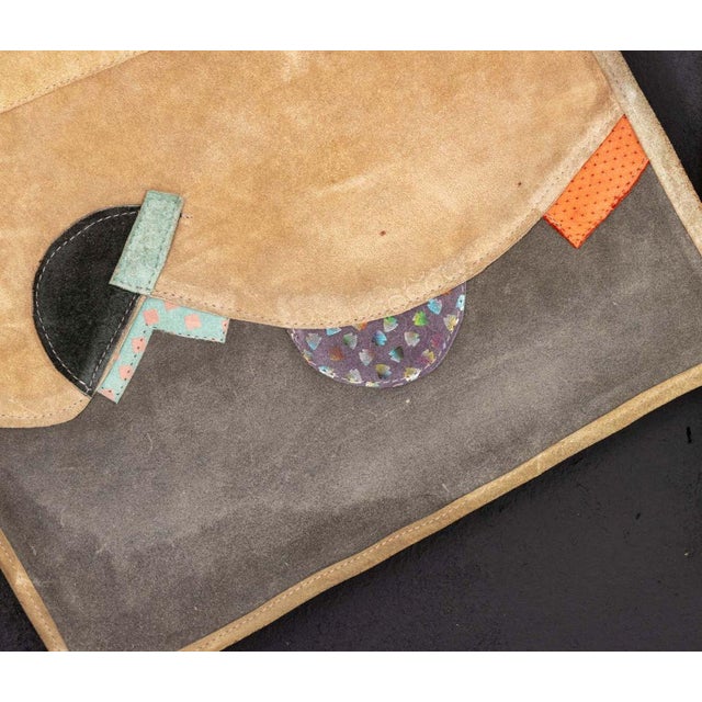 Wood Giorgio Saporiti Leather Patchwork Tapestry, 1991 For Sale - Image 7 of 10