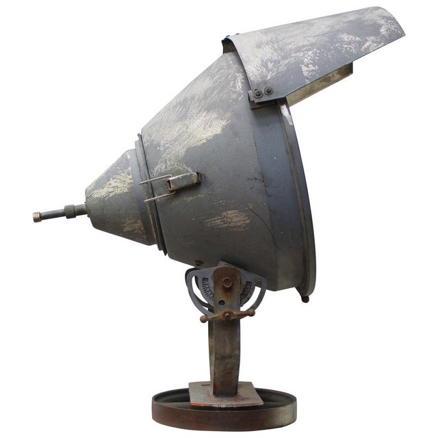 Adjustable industrial spot, floor lamp from French Railways Grey metal with clear glass Cast iron arm and base Electra...