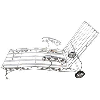 Outdoor Reclining Chaise With Metal Foliate Motif For Sale