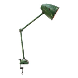 Vintage Industrial Green Metal Machinist Table Clamp Lamp For Sale