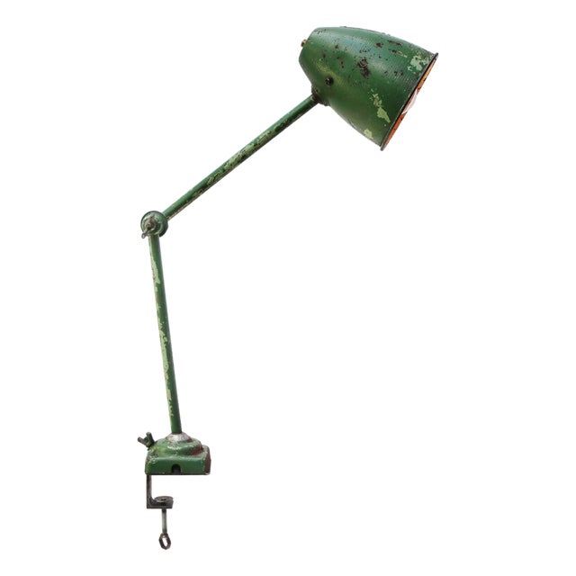 Vintage Industrial Green Metal Machinist Table Clamp Lamp For Sale