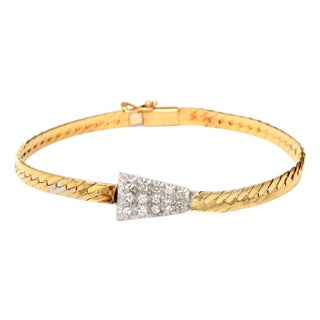 14KYW Vintage Diamond(0.30) Herringbone Bracelet For Sale
