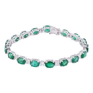 13.06 Carats Natural Zambian Emerald Tennis Bracelet with Diamonds and 14k Gold For Sale