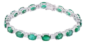 13.06 Carats Natural Zambian Emerald Tennis Bracelet with Diamonds and 14k Gold