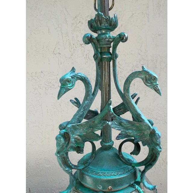 Antique Neoclassical Bronze Hanging Lantern / Pendent With Ornate Swan Motif For Sale - Image 11 of 17
