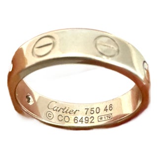 Authentic Classic Cartier "Love Ring" One Diamond Ring 18 Kt White Gold, 46 For Sale